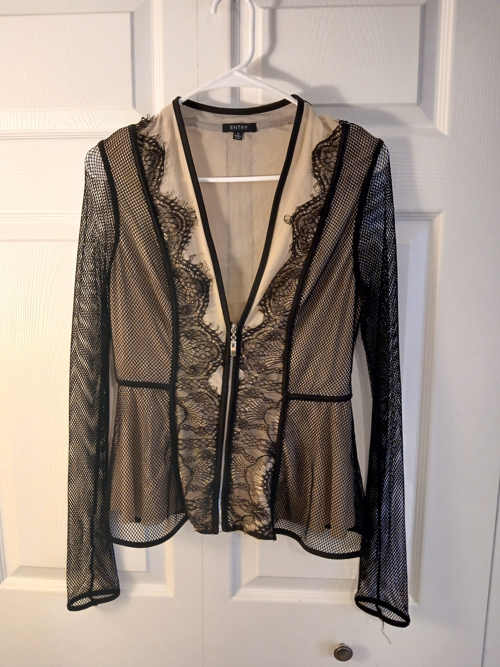 Entry Black Lace Mesh Zip Jacket with Cream Interior